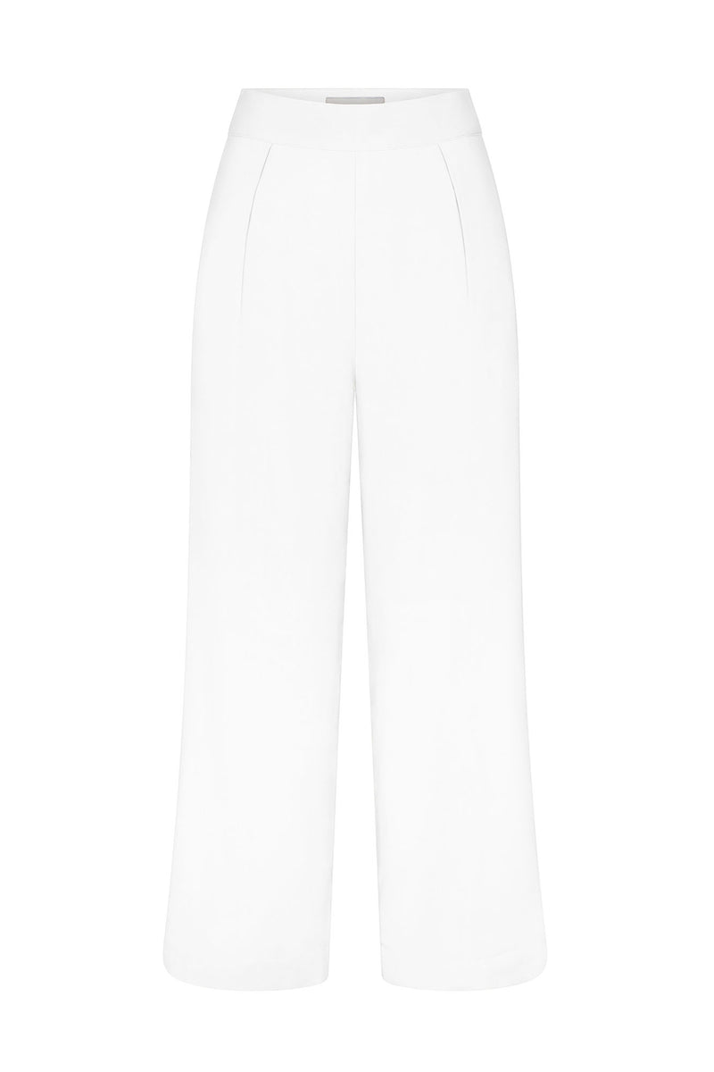 Wide Leg Pant in Stretch Twill White on White Background