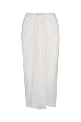 Wrap Midi Skirt Cover Up White in Woven Bamboo Cotton Gauze on a white background