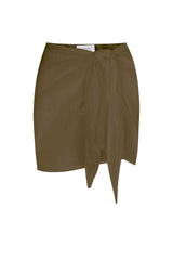 Wrap Mini Skirt Cover Up Cypress Green in Woven Bamboo Cotton Gauze on a white background