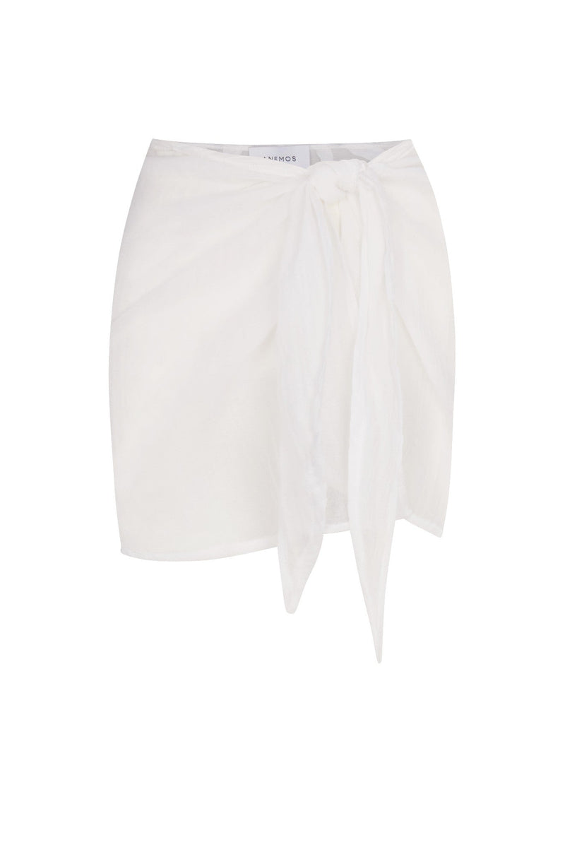 Wrap Mini Skirt Cover Up White in Woven Bamboo Cotton Gauze on a white background