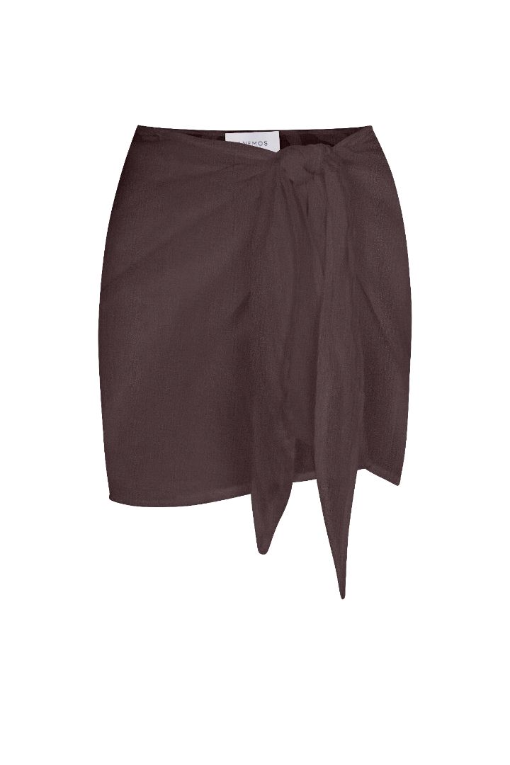 Wrap Mini Skirt Cover Up in woven bamboo cotton gauze on a white background, featuring a lightweight, airy fabric with a self-tie waist for a comfortable, effortless summer style.