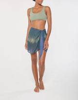 Wrap Mini Skirt in Sheer Ombre Chiffon on ecomm model