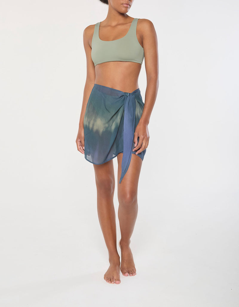 Wrap Mini Skirt in Sheer Ombre Chiffon on ecomm model