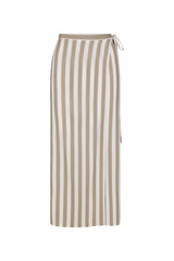 Wrap Tie Maxi Skirt Natural Stripe in Striped Stretch Twill on white background