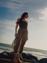 The Wrap Midi Skirt in Sheer Infinity Floral Print Eco-Chiffon