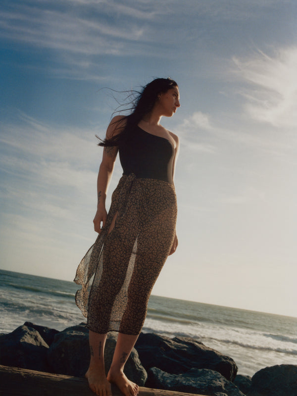 The Wrap Midi Skirt in Sheer Infinity Floral Print Eco-Chiffon