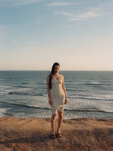 The K.M. Tie Midi Dress in Stretch Linen