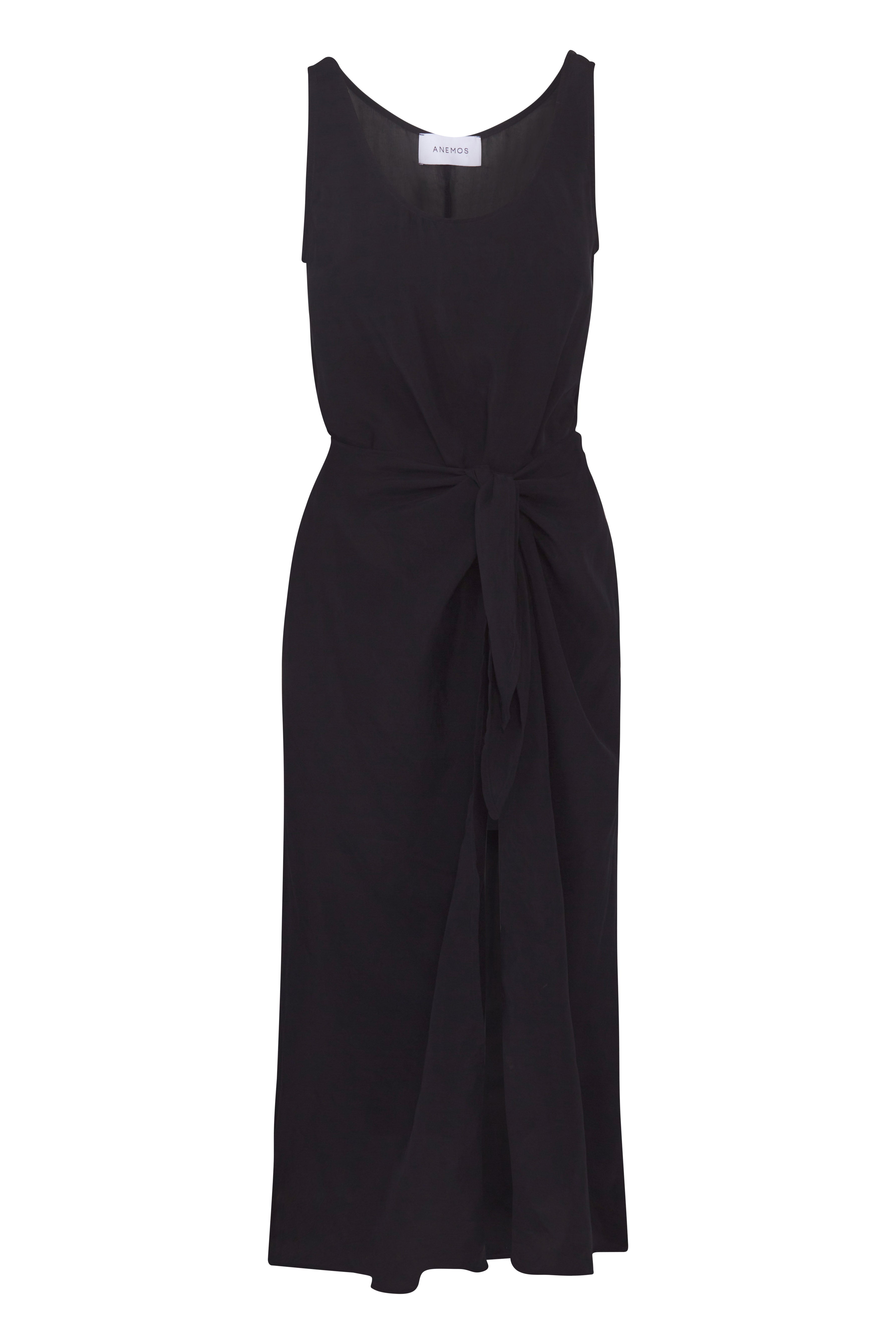 Anemos D.K. Midi Wrap Dress in Silky Washed Cupro — '90s-inspired wrap dress with scooping neckline