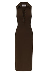 Collared Sleeveless Midi Dress in Stretch Cupro