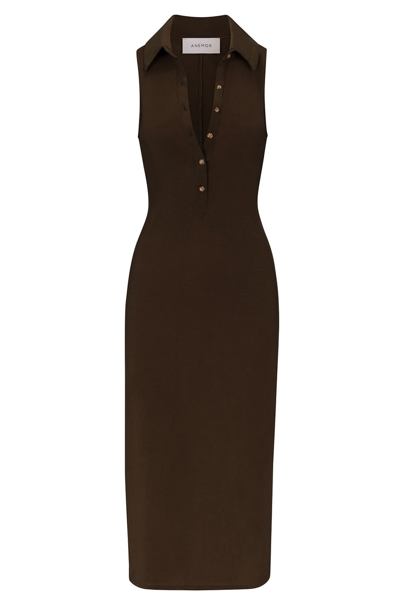 Collared Sleeveless Midi Dress in Stretch Cupro