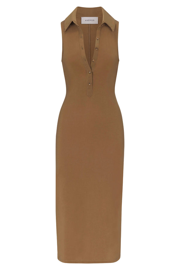 Collared Sleeveless Midi Dress in Stretch Cupro