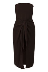The Strapless D.K. Midi Wrap Dress in Stretch Cupro