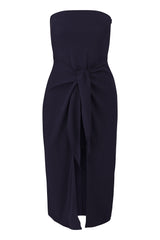 The Strapless D.K. Midi Wrap Dress in Stretch Cupro