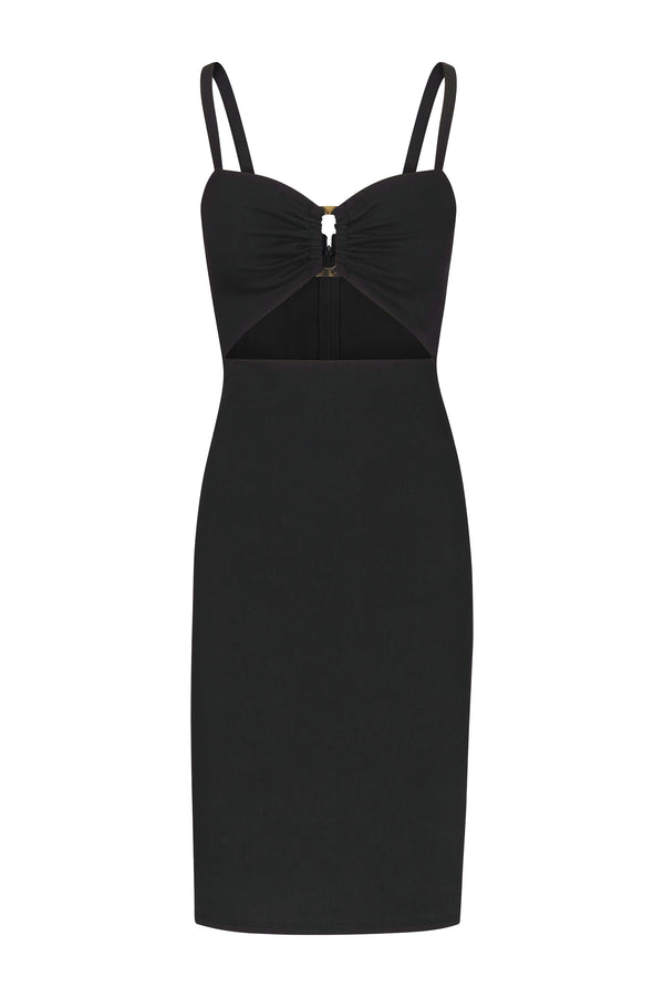 The Tortoise Cutout Midi Dress in Stretch Linen