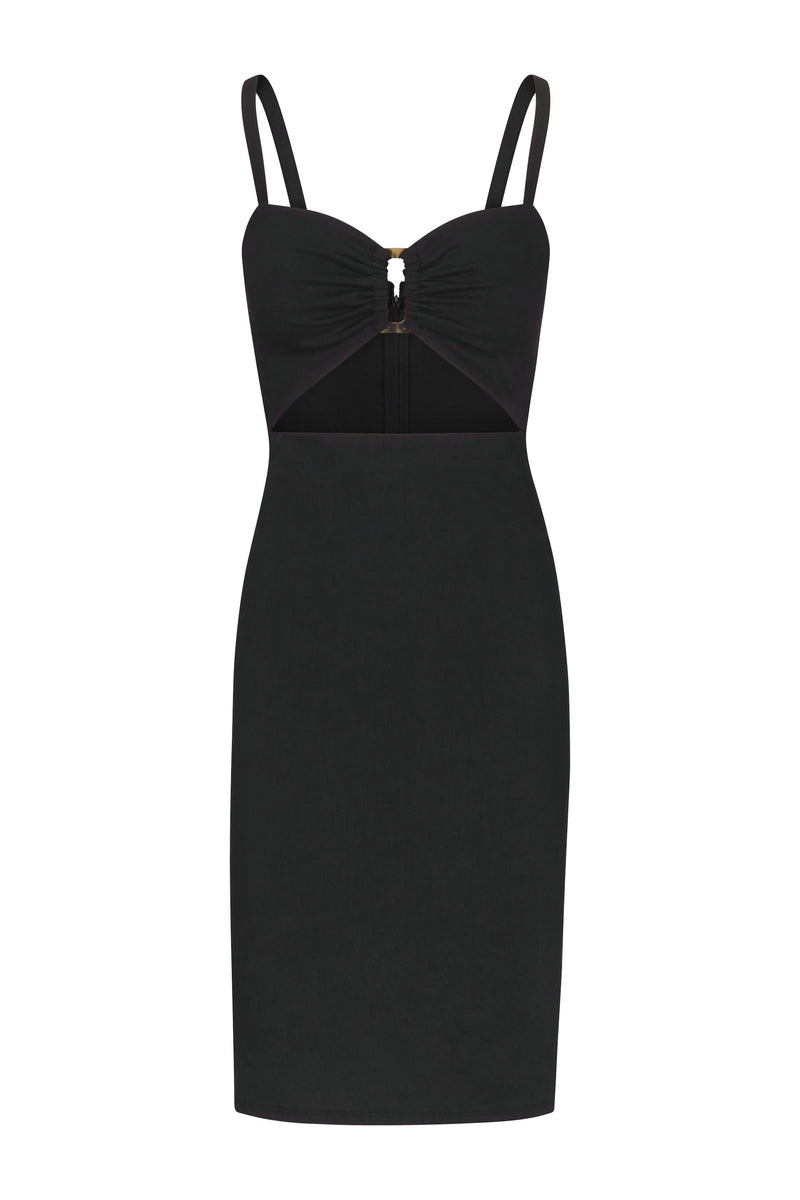 The Tortoise Cutout Midi Dress in Stretch Linen