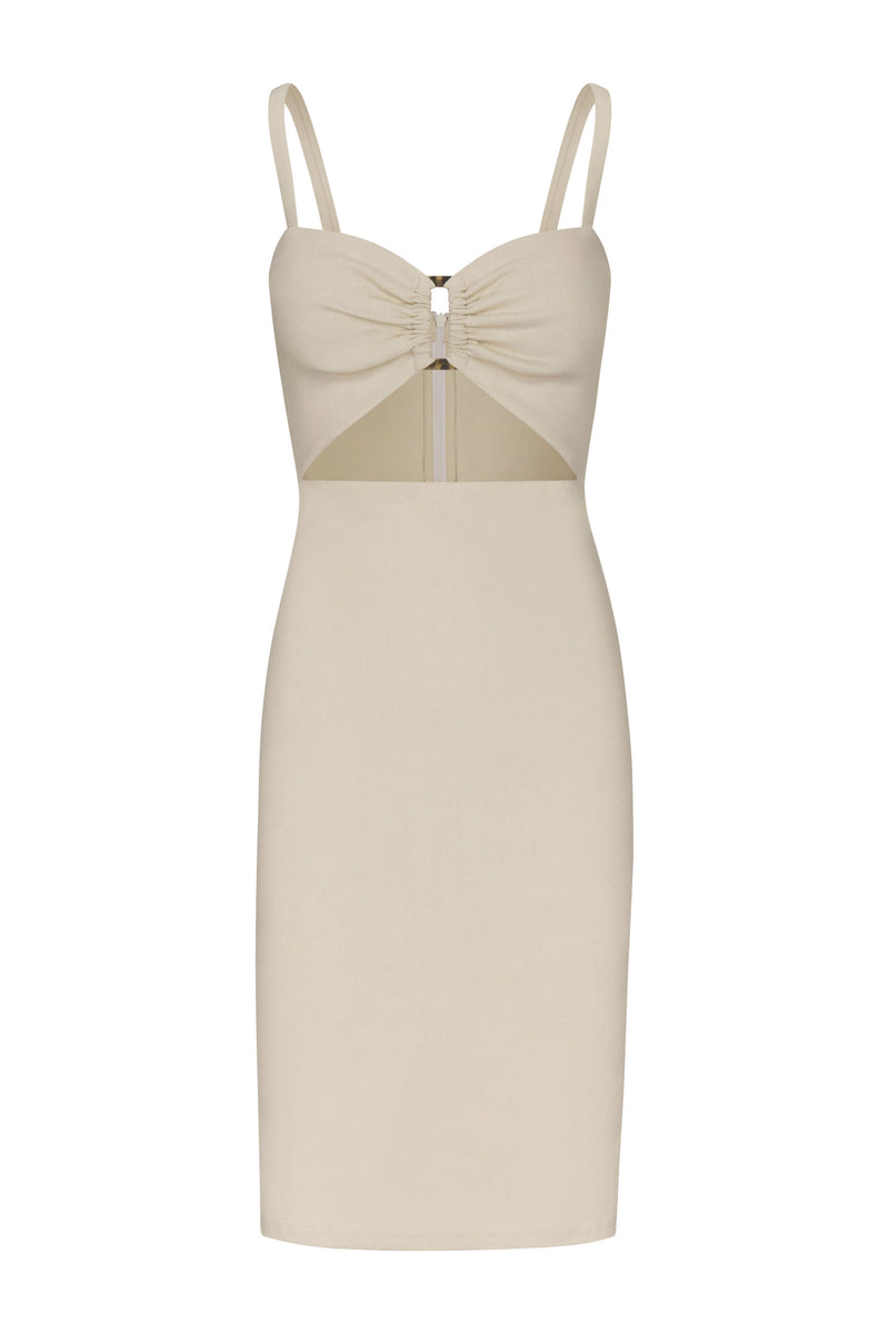 The Tortoise Cutout Midi Dress in Stretch Linen