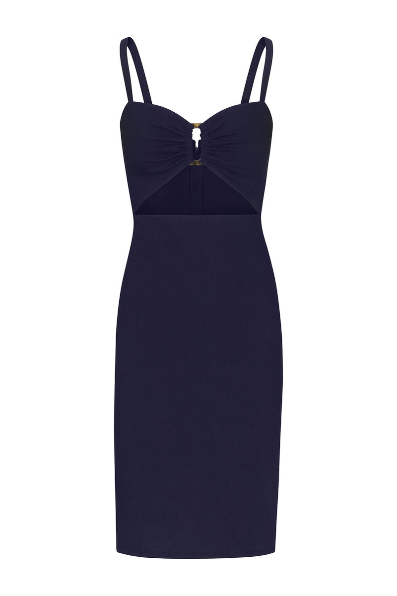 The Tortoise Cutout Midi Dress in Stretch Linen