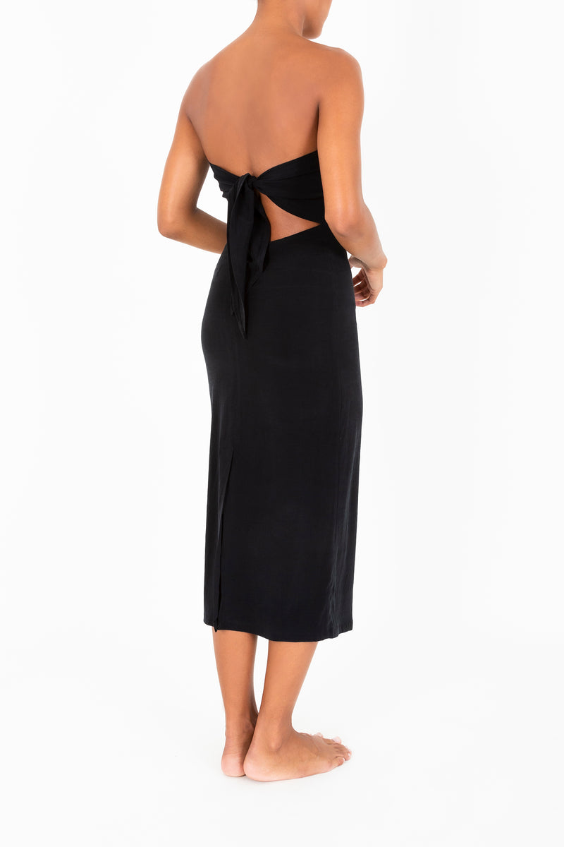 The Strapless Tie Back Dress in Stretch Cupro