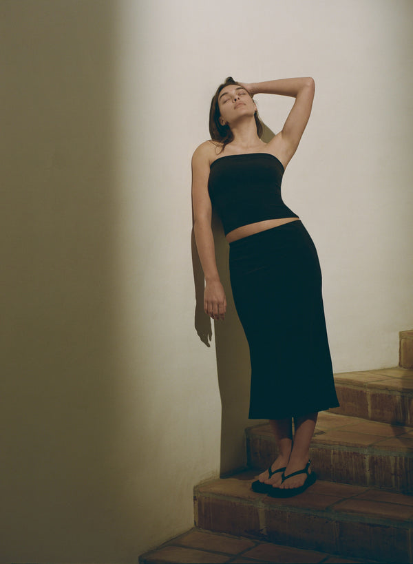 The Rey Bias-Cut Skirt in Stretch Cupro