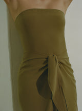 The Strapless D.K. Midi Wrap Dress in Stretch Cupro