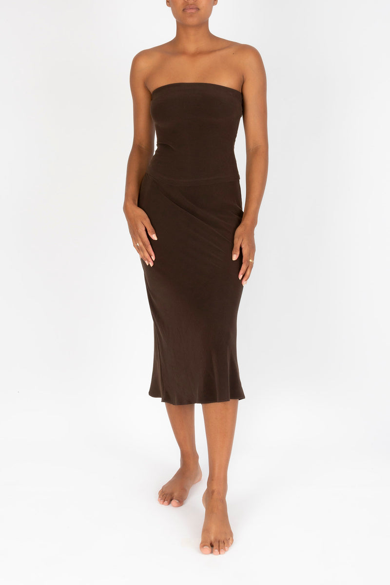 The Rey Bias-Cut Skirt in Stretch Cupro
