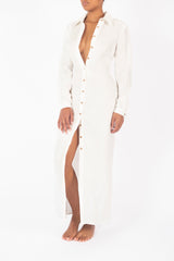 Collared Button-Down Maxi Shirt Dress in Linen Cupro