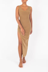 Open Back Maxi Tank Dress with Side Slit in Stretch Cupro