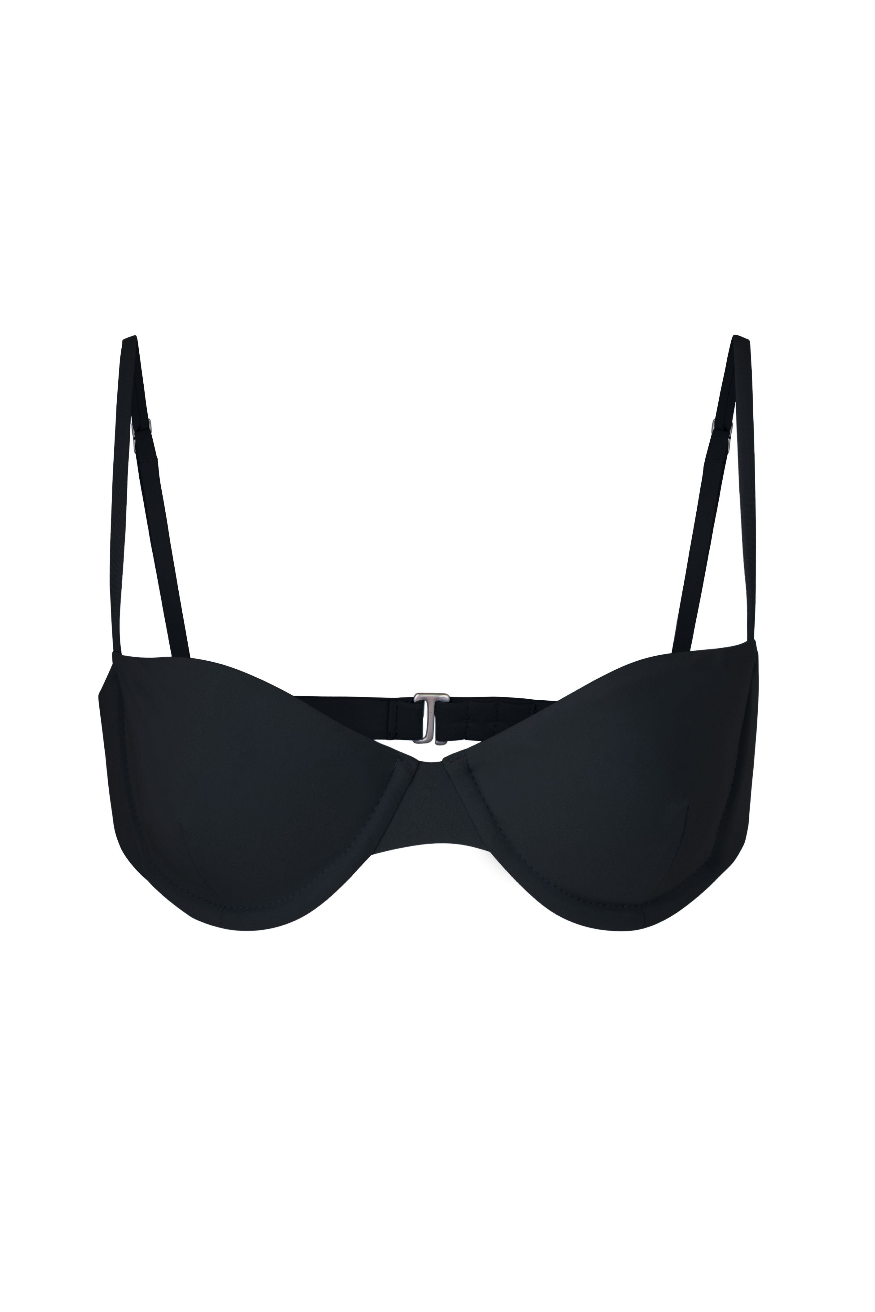 Anemos Balconette Underwire Bikini Top in Black — French lingerie-inspired swim top with underwire