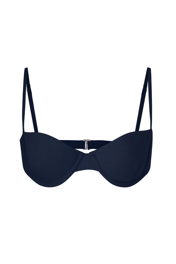 Balconette Underwire Bikini Top Navy on White Background