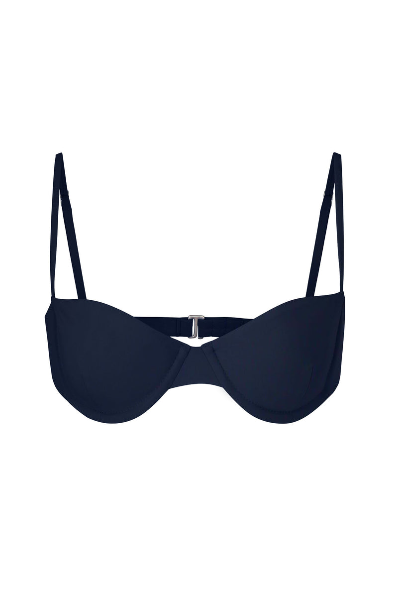 Balconette Underwire Bikini Top Navy on White Background