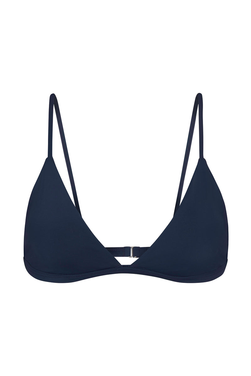 Classic Triangle Bikini Top Navy on White Background