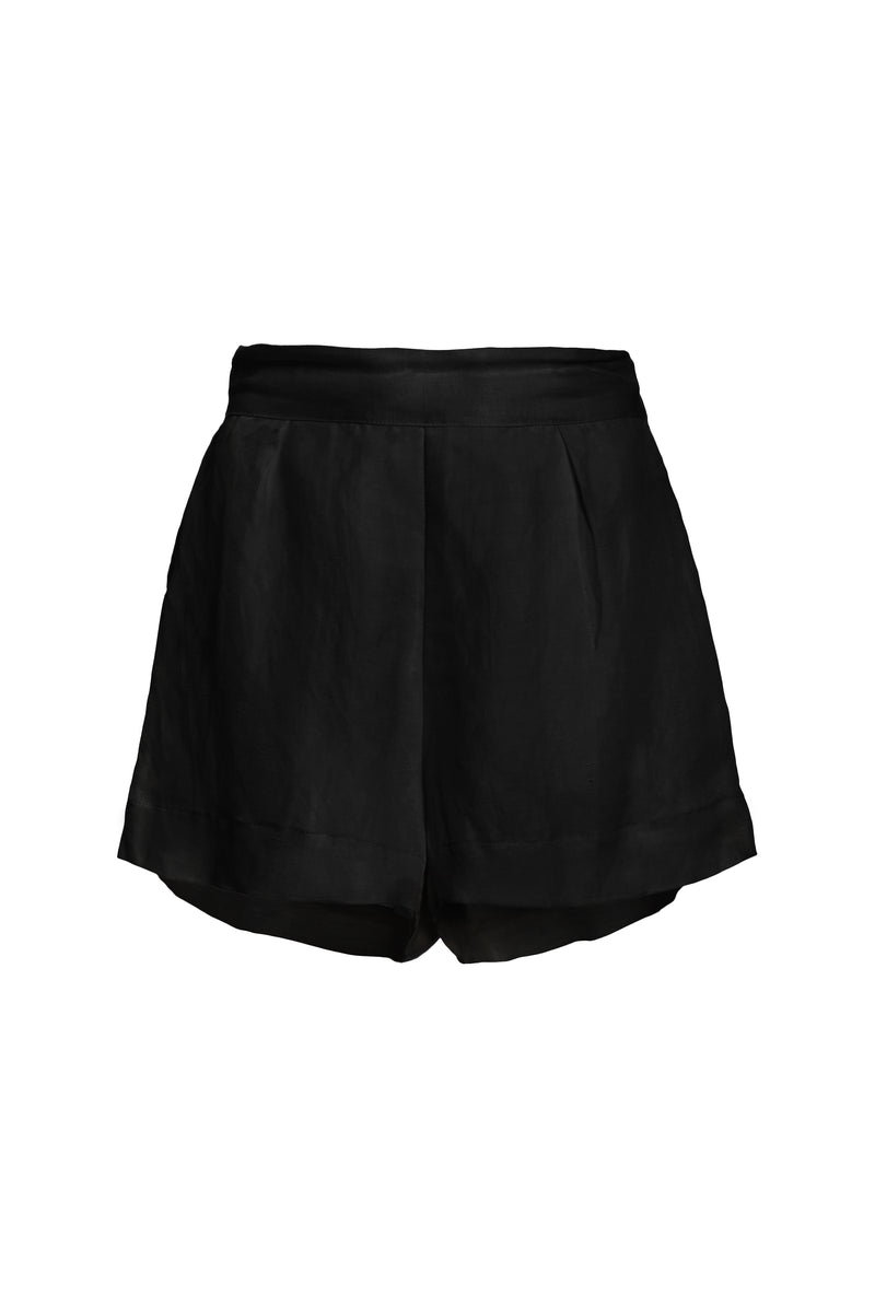 High-Waist Short Short in Linen Cupro Black on White Background