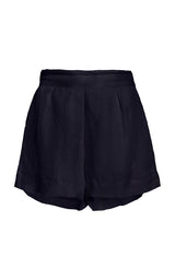 High-Waist Short Short in Linen Cupro Navy on White Background