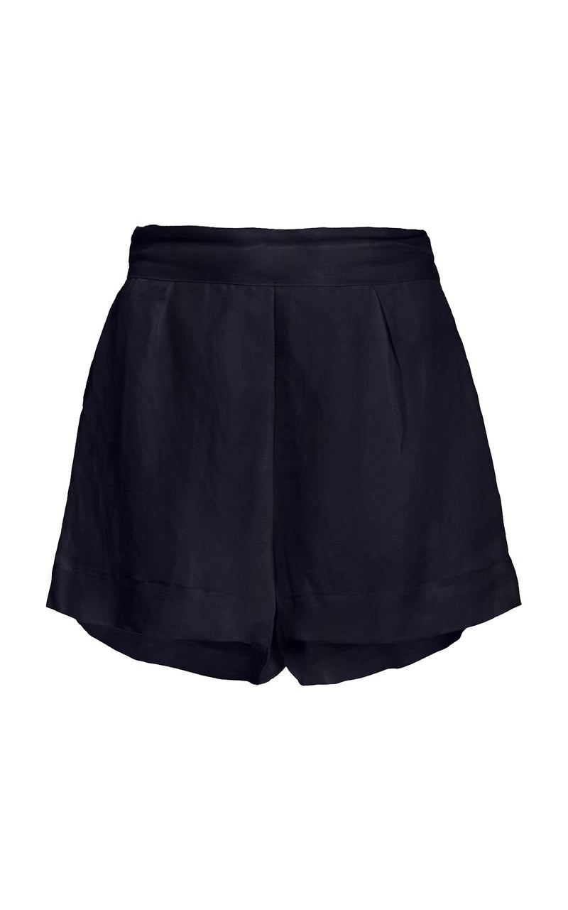 High-Waist Short Short in Linen Cupro Navy on White Background