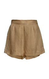 High-Waist Short Short in Linen Cupro Sandstone on White Background