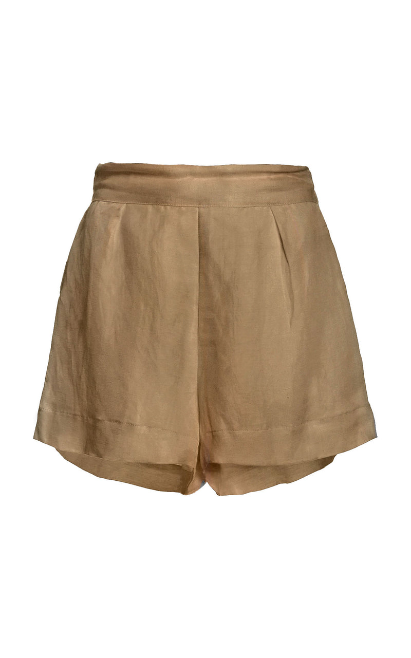 High-Waist Short Short in Linen Cupro Sandstone on White Background