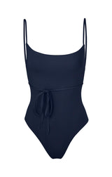 K.M. Tie One-Piece Navy on White Background