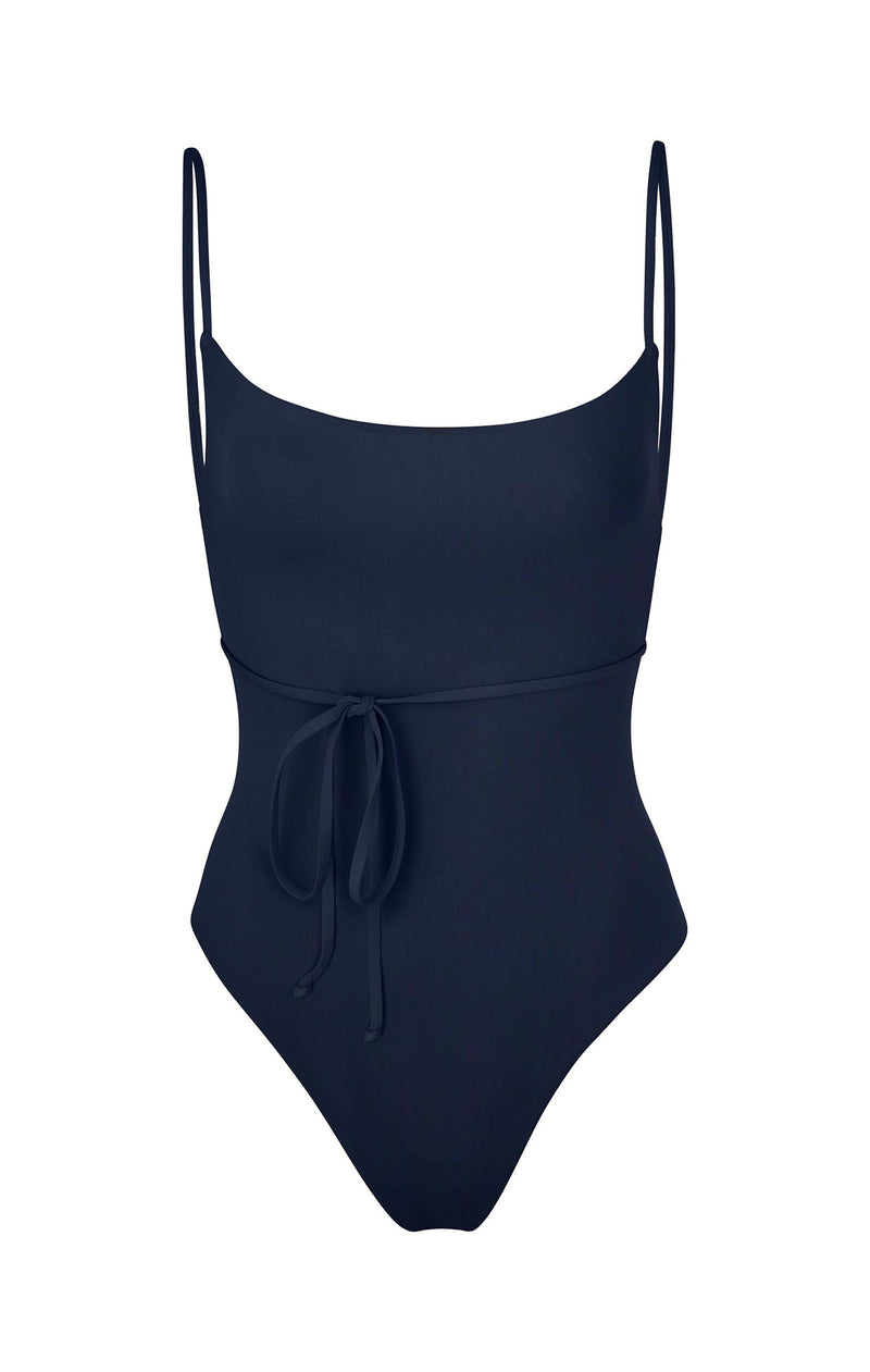 K.M. Tie One-Piece Navy on White Background