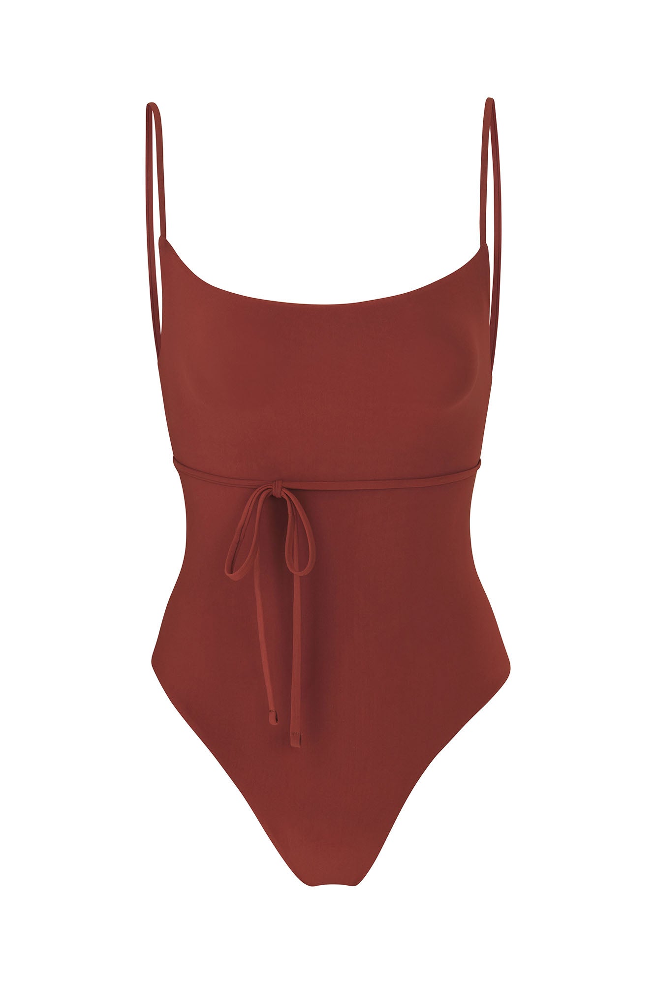 K.M. Tie One-Piece Umber on White Background