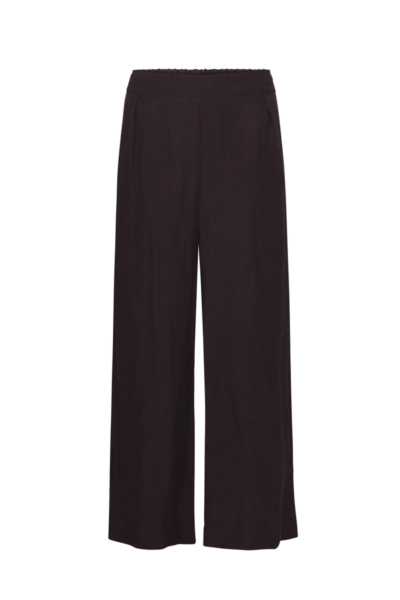 Keaton Wide Leg Pant in Linen Cupro Espresso on White Background