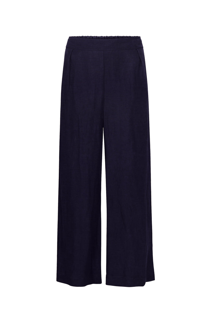 Keaton Wide Leg Pant in Linen Cupro Navy on White Background
