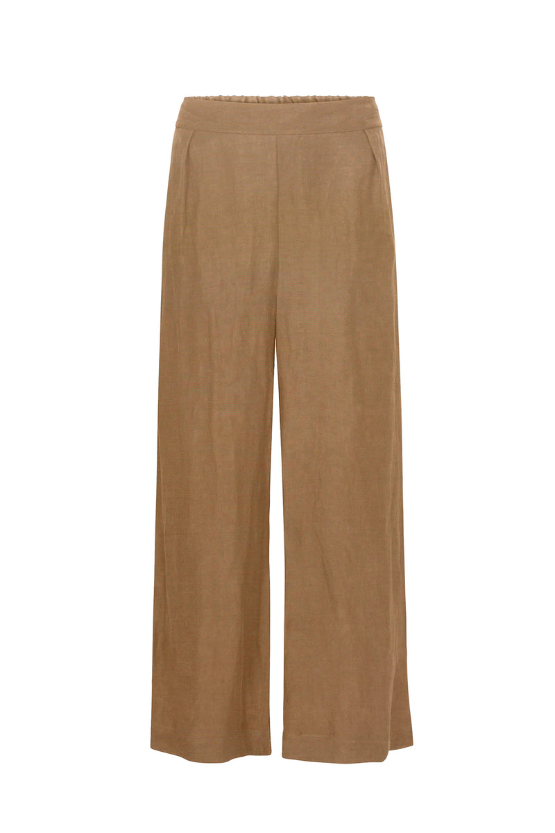 Keaton Wide Leg Pant in Linen Cupro Sandstone on White Background