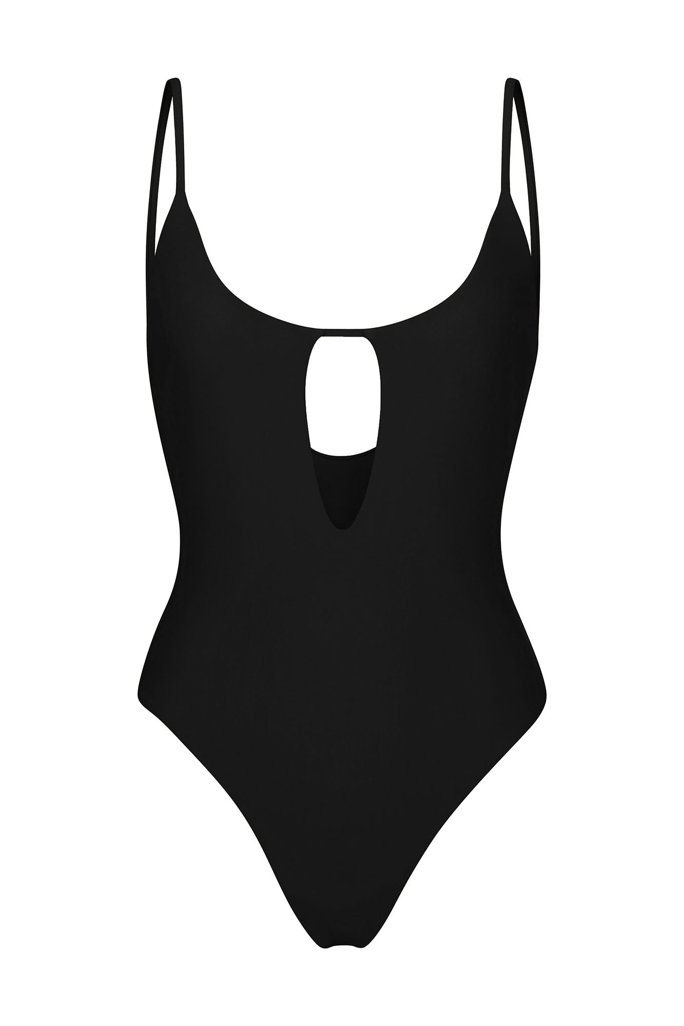 Keyhole One-Piece Black on White Background