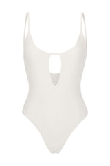 Keyhole One-Piece White on White Background