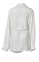 L.A. Button-Down Wrap Mini Dress in Cupro Linen Blend White on White Background