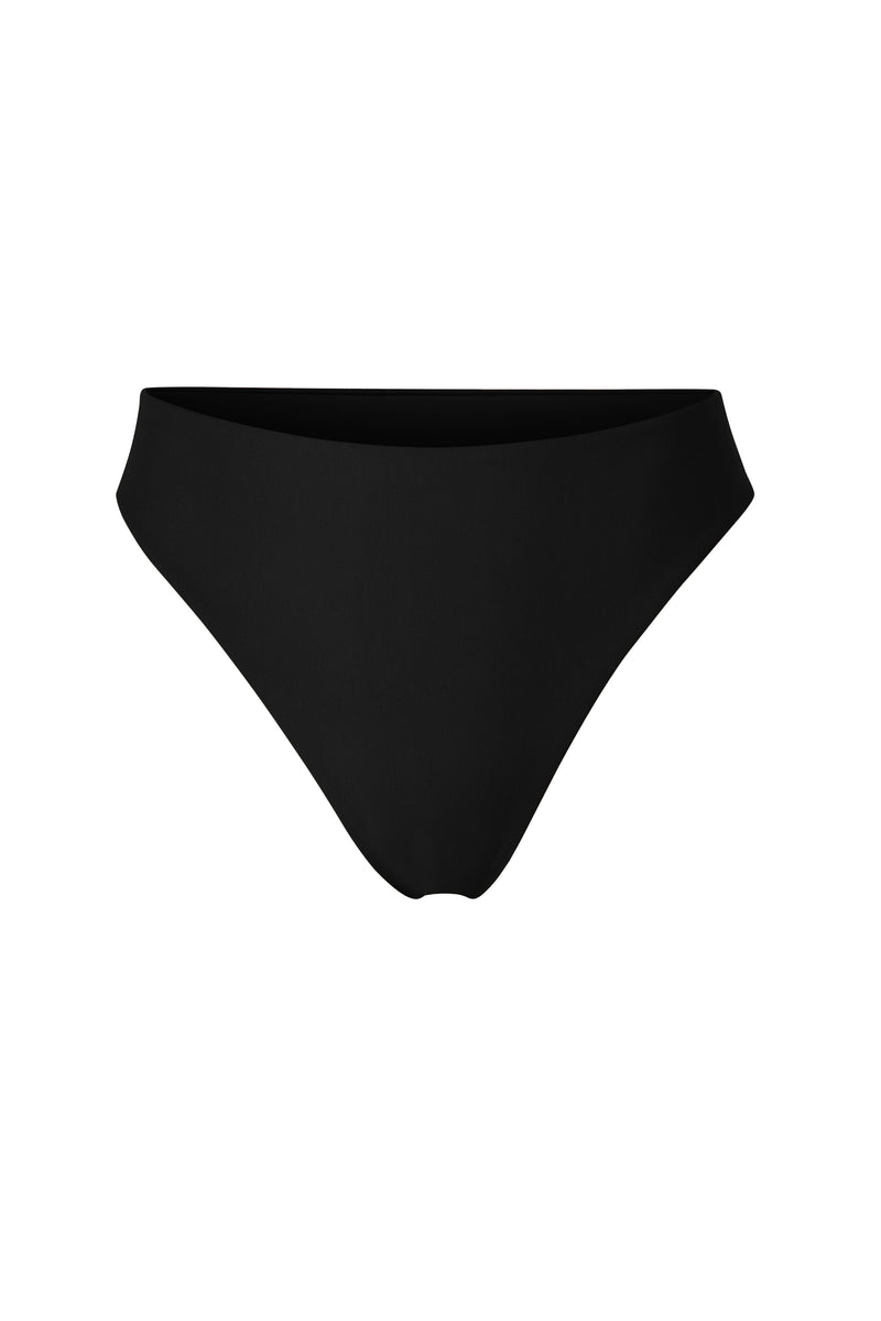 Midi High-Cut Bikini Bottom Black on White Background