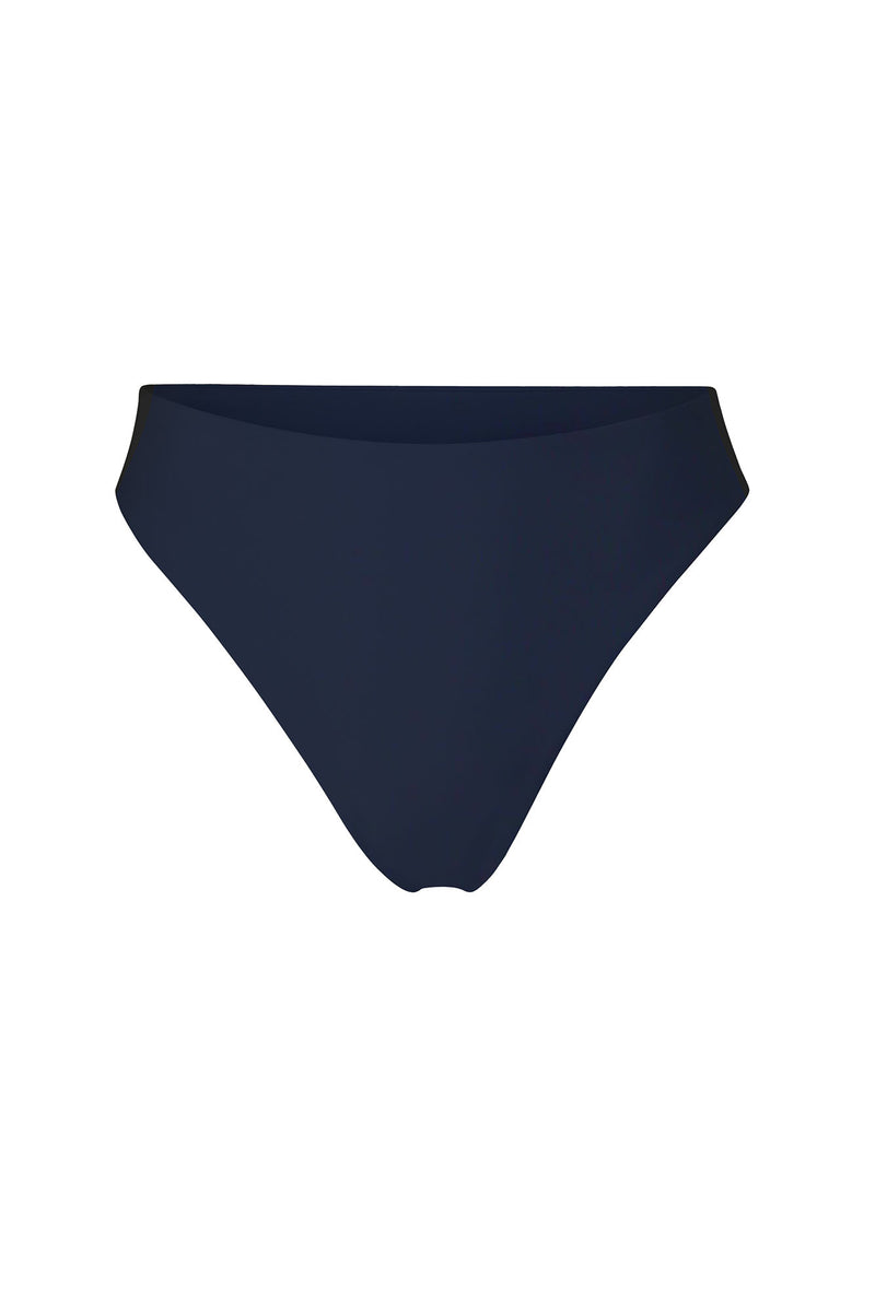 Midi High-Cut Bikini Bottom Navy on White Background
