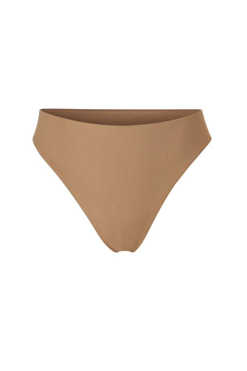 Midi High-Cut Bikini Bottom Sandstone on White Background