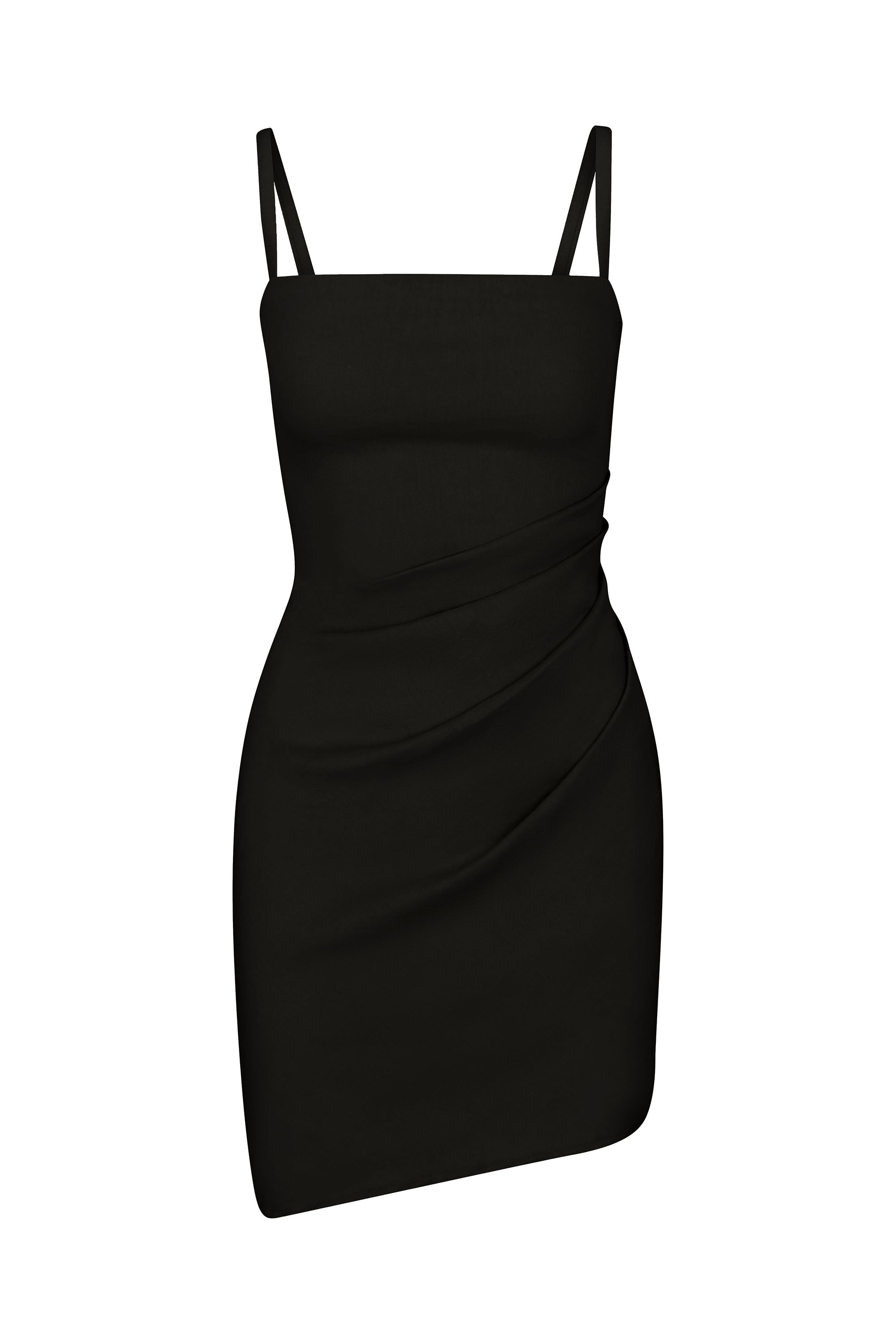 Nadege Draped Mini Dress in Stretch Linen Black on White Background