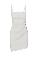 Nadege Draped Mini Dress in Stretch Linen White on White Background